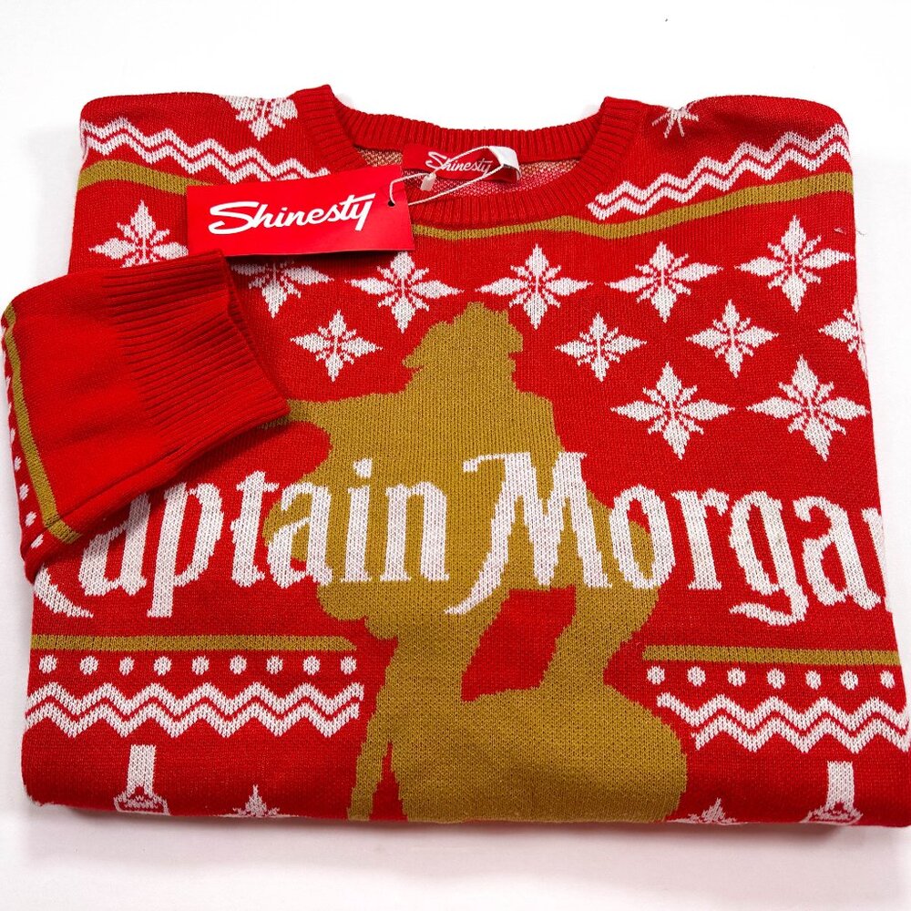 Captain Morgan Sweater Men's Large Red Gold Ugly Christmas Pullover Shinesty NEW